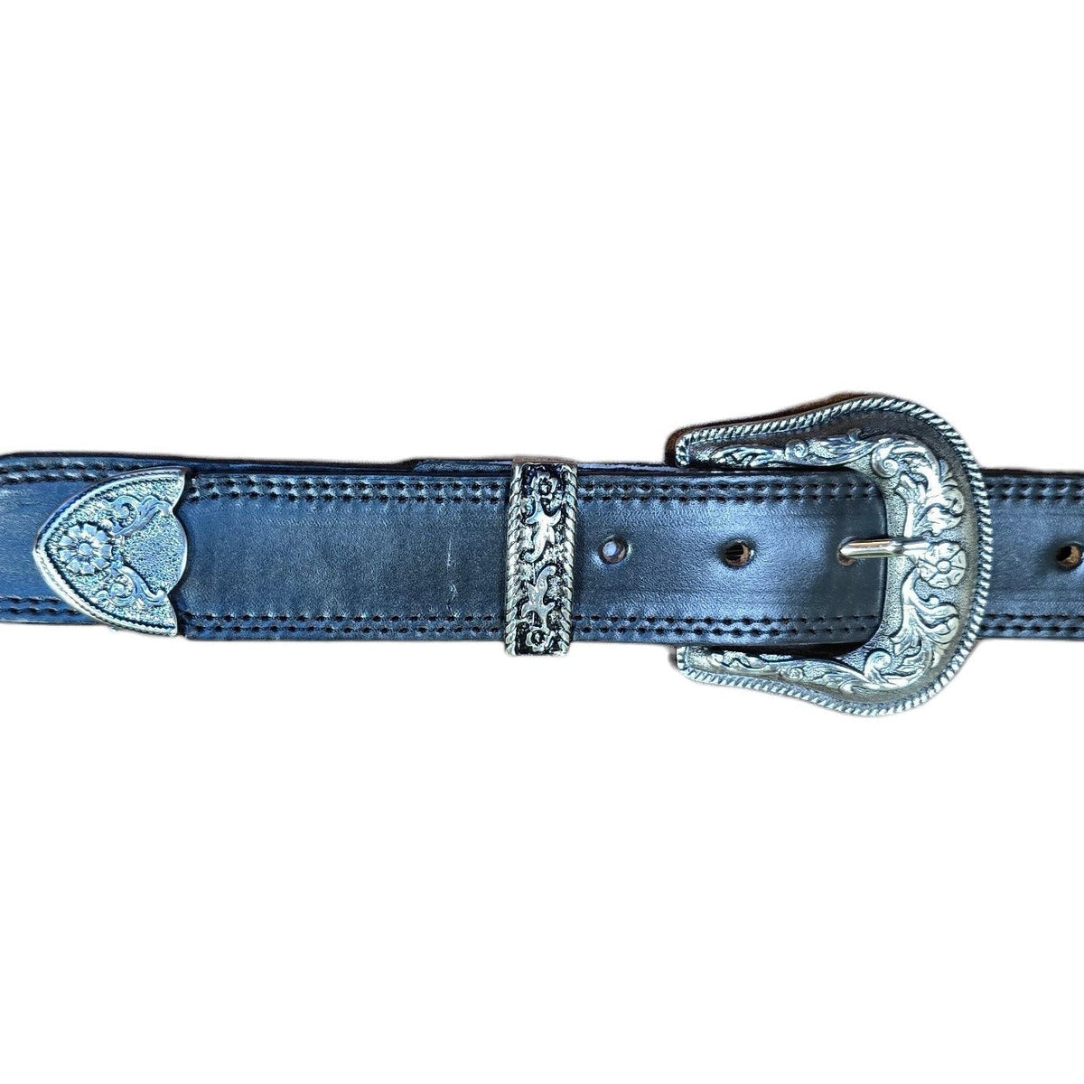 Genuine Leather Belt (0028) - Black Leather w/ Silver Studs & Stars