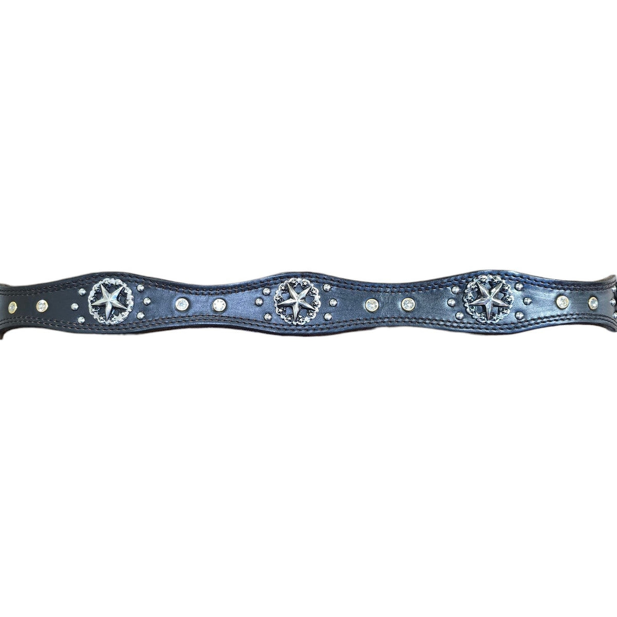 Genuine Leather Belt (0028) - Black Leather w/ Silver Studs & Stars