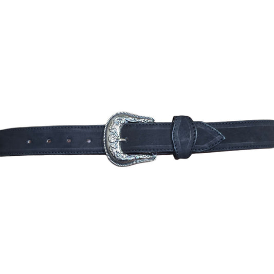 Genuine Leather Belt (0029) -  Black Leather w/ Floral Embroidery