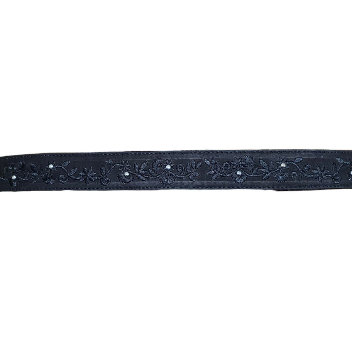 Genuine Leather Belt (0029) -  Black Leather w/ Floral Embroidery