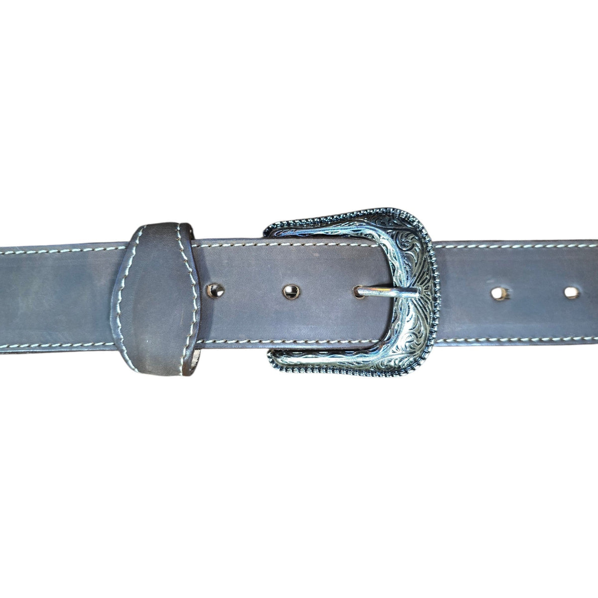 Genuine Leather Belt (0033) - Brown Leather w/ Engraved Buckle