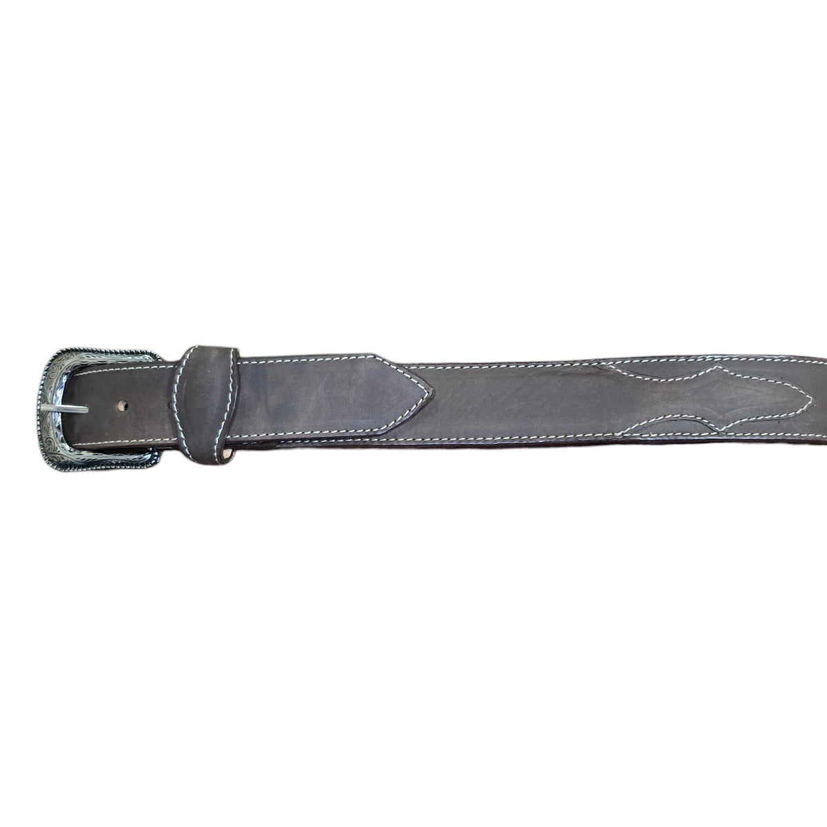 Genuine Leather Belt (0033) - Brown Leather w/ Engraved Buckle
