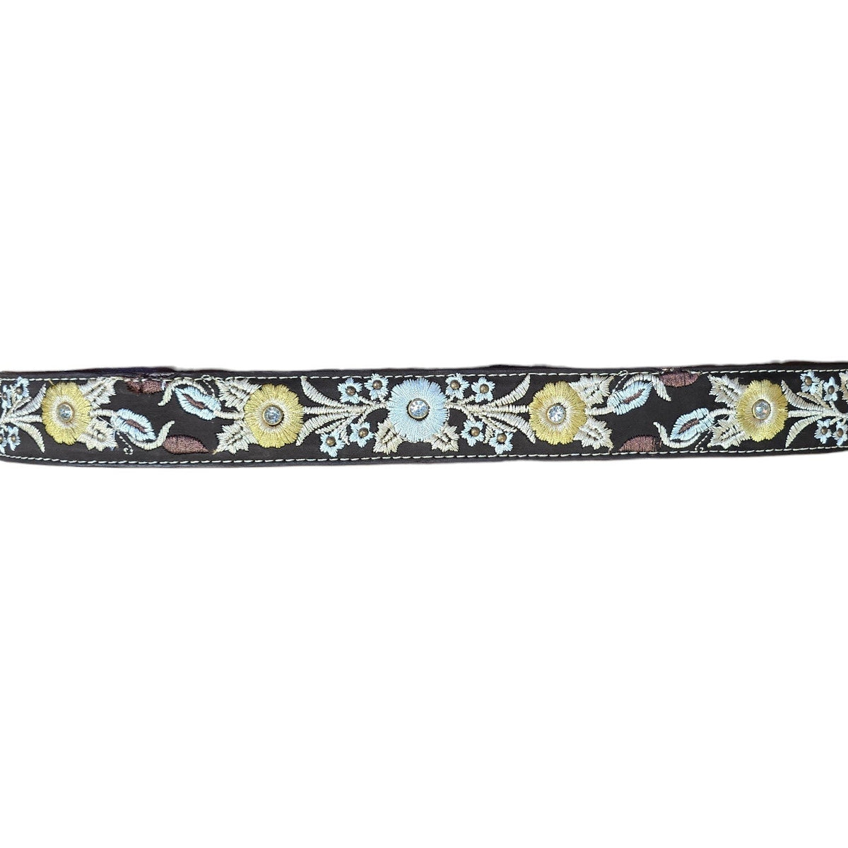Genuine Leather Belt (0035) - Brown Leather w/ Floral Stitching
