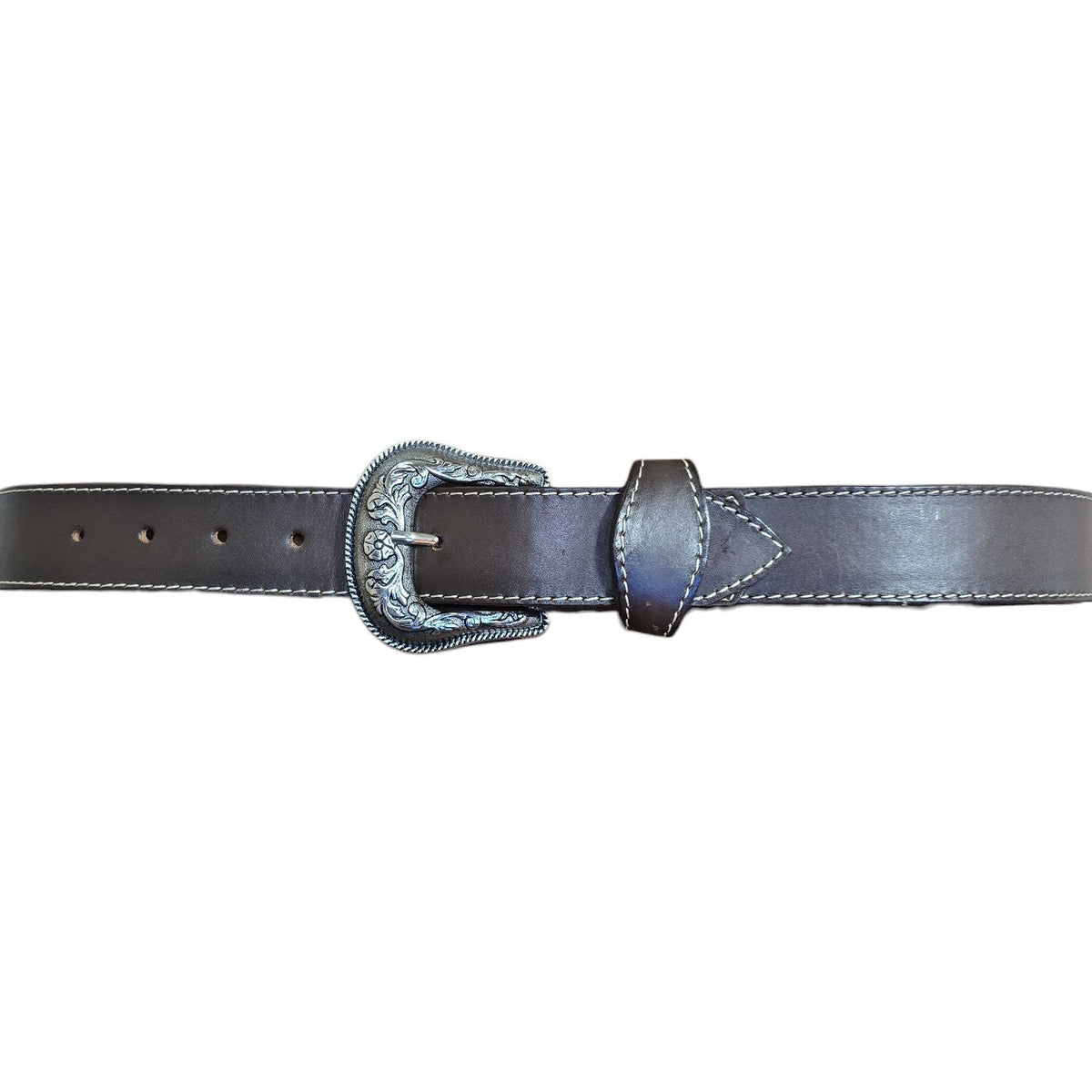 Genuine Leather Belt (0030) - Brown Leather w/ Botanical Embroidery
