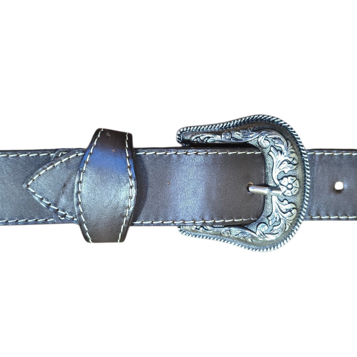 Genuine Leather Belt (0030) - Brown Leather w/ Botanical Embroidery