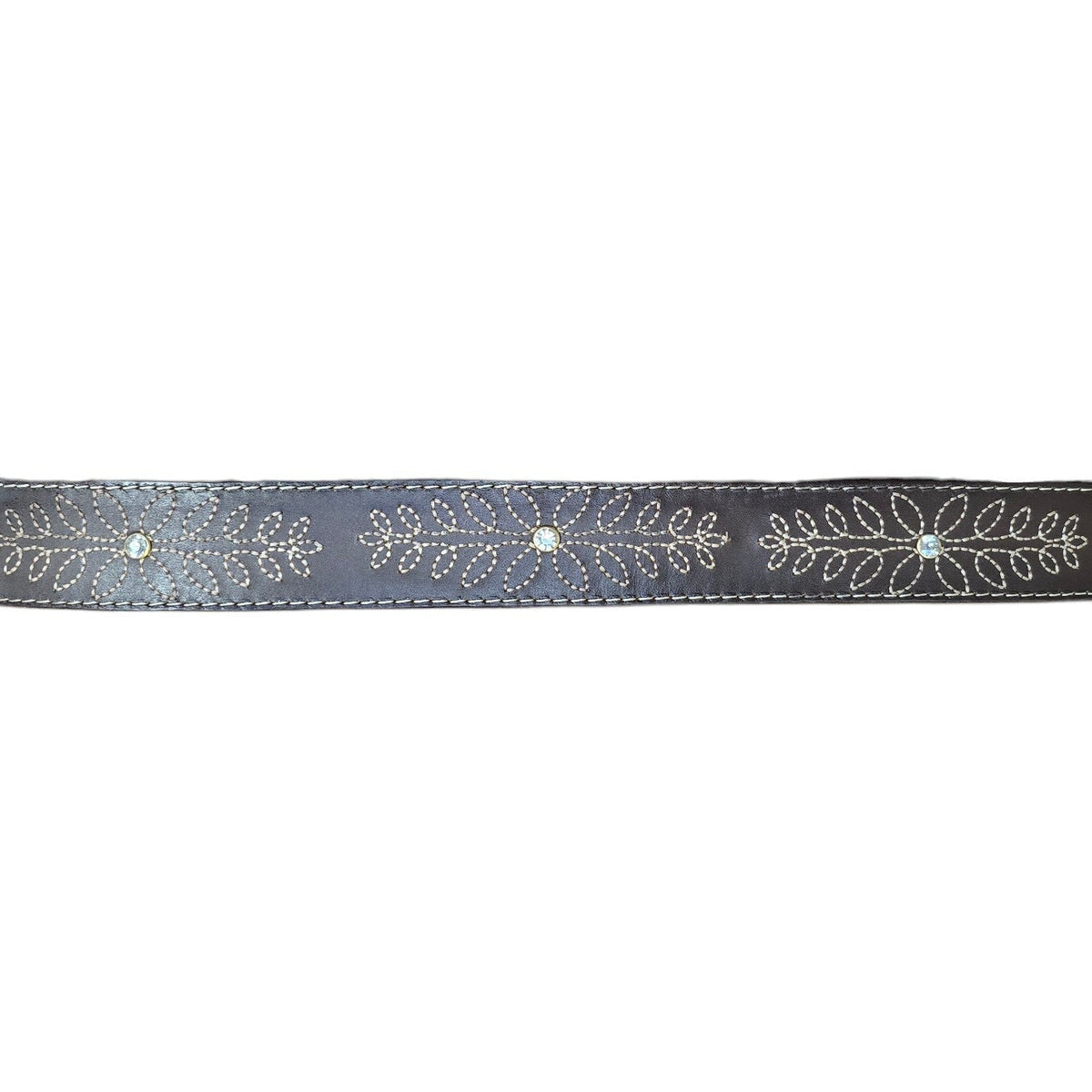 Genuine Leather Belt (0030) - Brown Leather w/ Botanical Embroidery