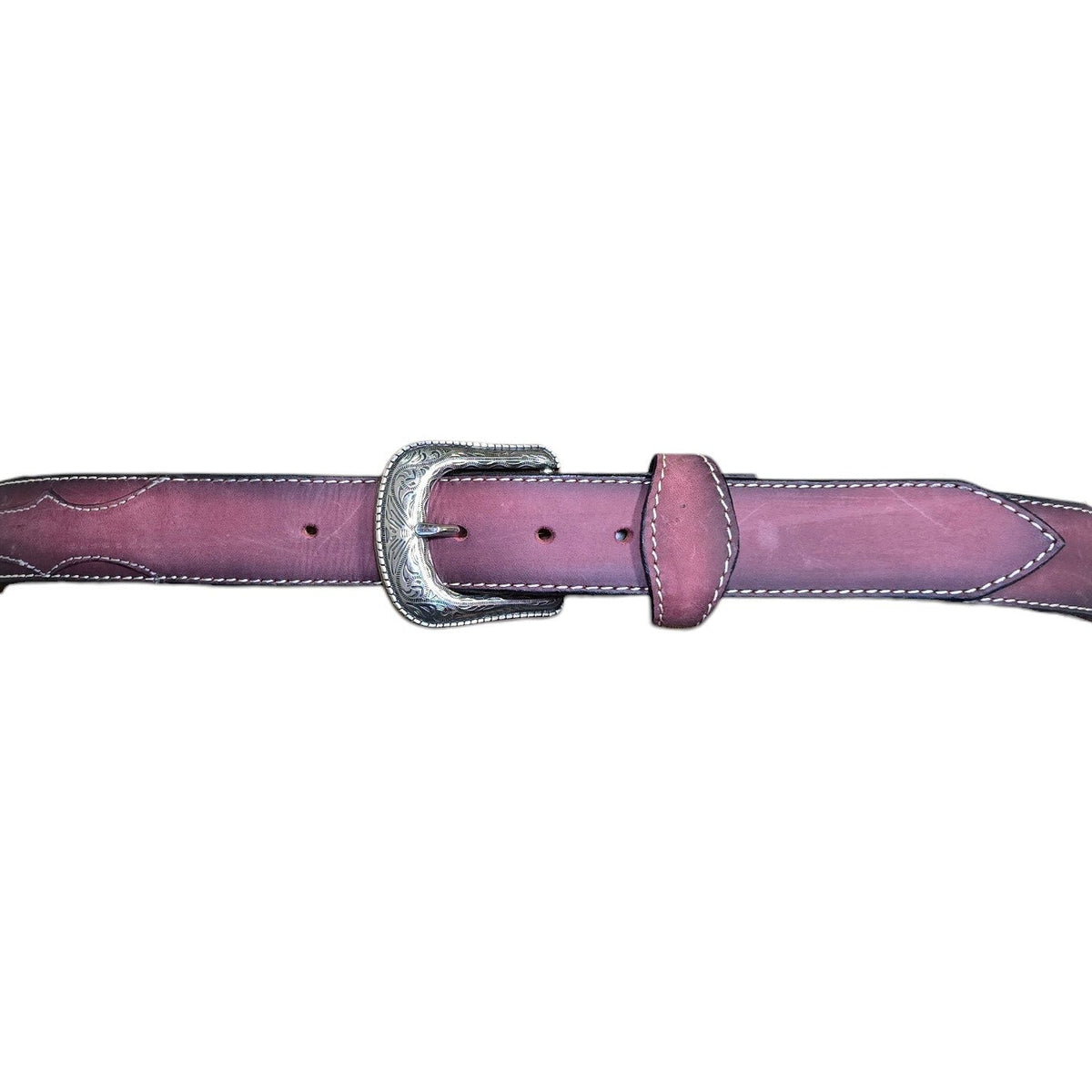 Genuine Leather Belt (0031) - Burgundy Leather w/ Engraved Buckle