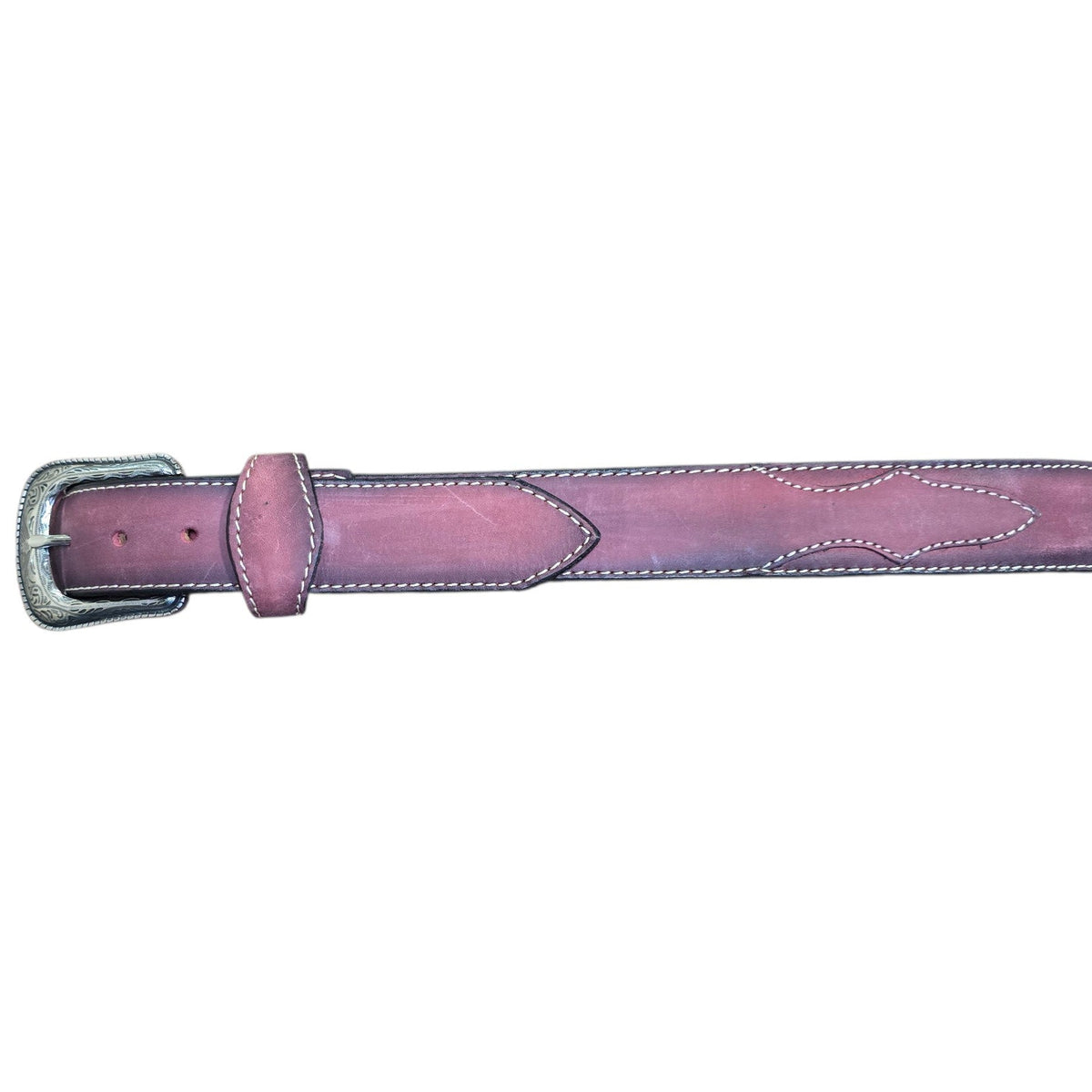 Genuine Leather Belt (0031) - Burgundy Leather w/ Engraved Buckle