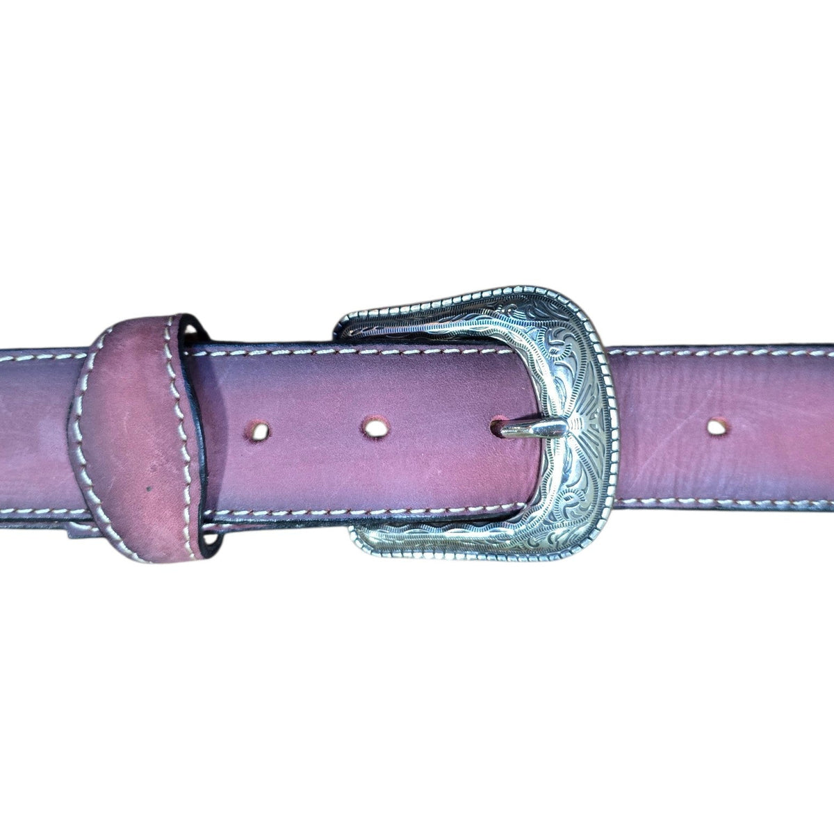 Genuine Leather Belt (0031) - Burgundy Leather w/ Engraved Buckle