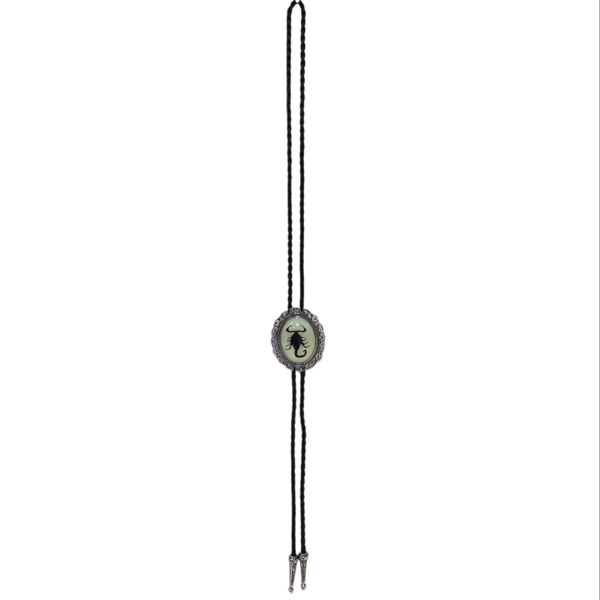 Western Bolo Tie (0080) - Silver w/ Genuine Scorpion (Black)