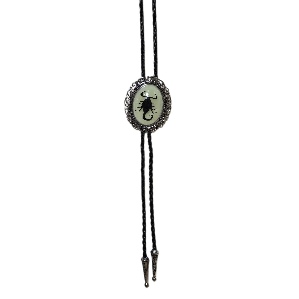 Western Bolo Tie (0080) - Silver w/ Genuine Scorpion (Black)