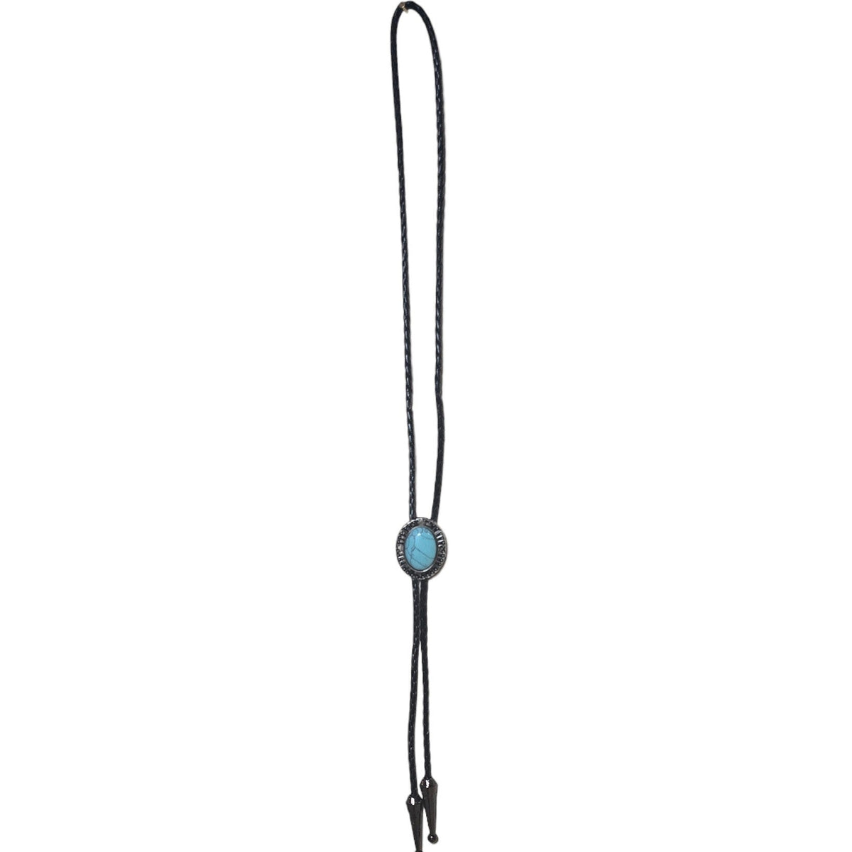 Western Bolo Tie (0083) - Silver w/ Faux Turquoise Stone