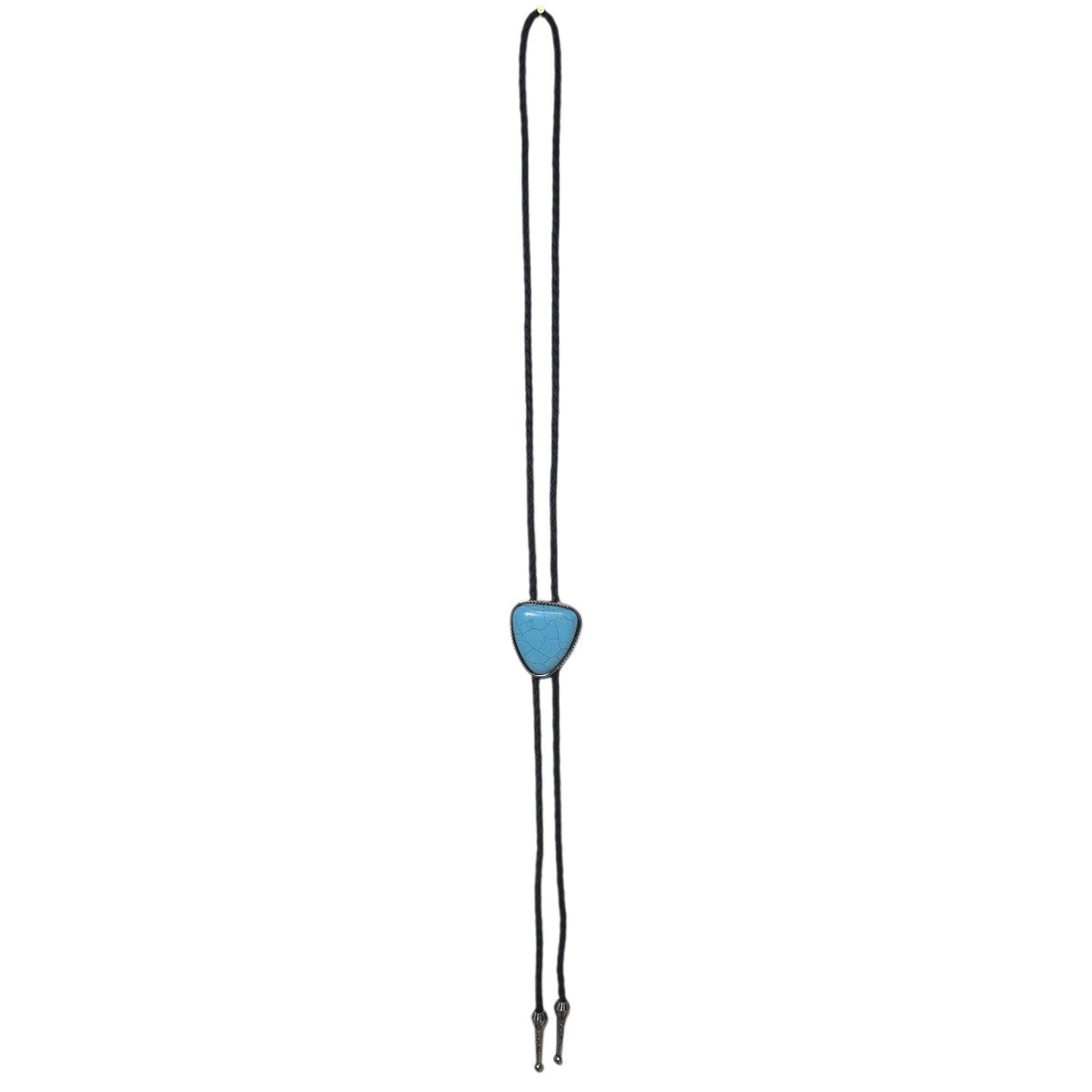 Western Bolo Tie (0081) - Silver w/ Faux Turquoise Stone