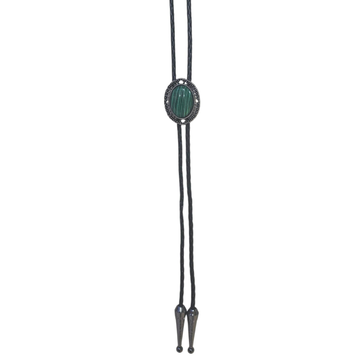 Western Bolo Tie (0090)  - Dark Silver w/ Green Stone