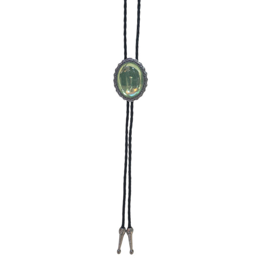 Western Bolo Tie (0091) - Silver w/ Lime Green Stone