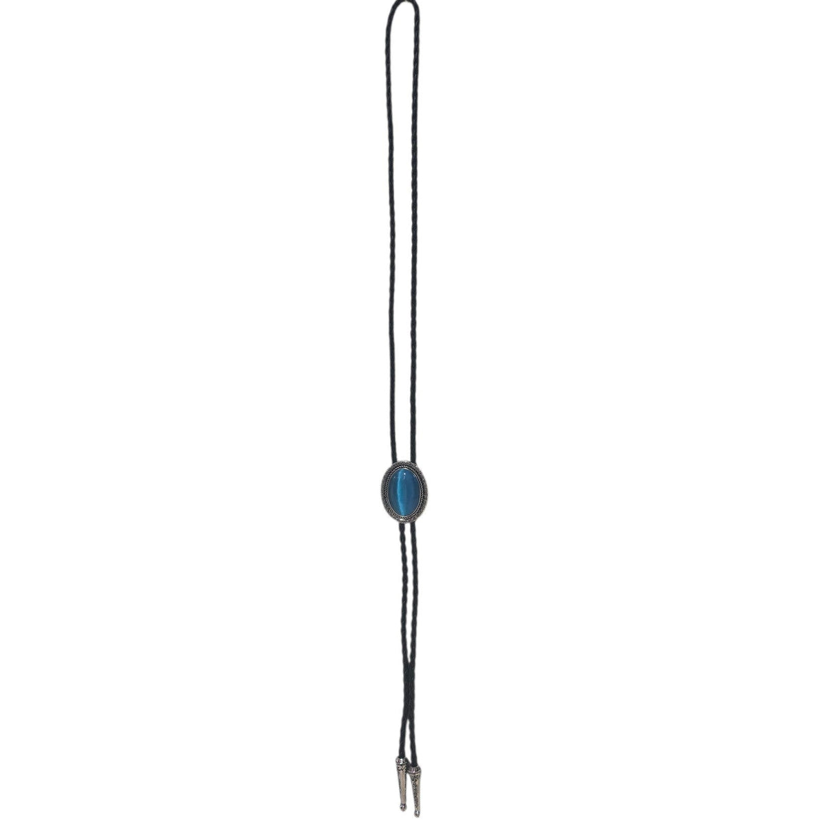 Western Bolo Tie (0093) - Silver Oval w/ Blue Stone