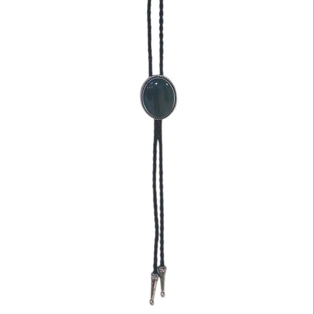 Western Bolo Tie (0095) - Silver w/ Teal Green Stone