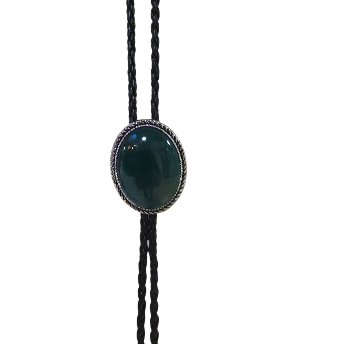 Western Bolo Tie (0095) - Silver w/ Teal Green Stone