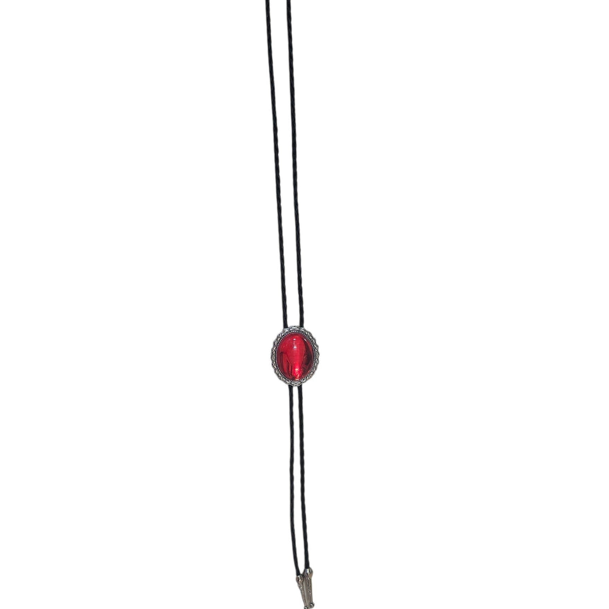 Western Bolo Tie (0096) - Silver w/ Red Stone
