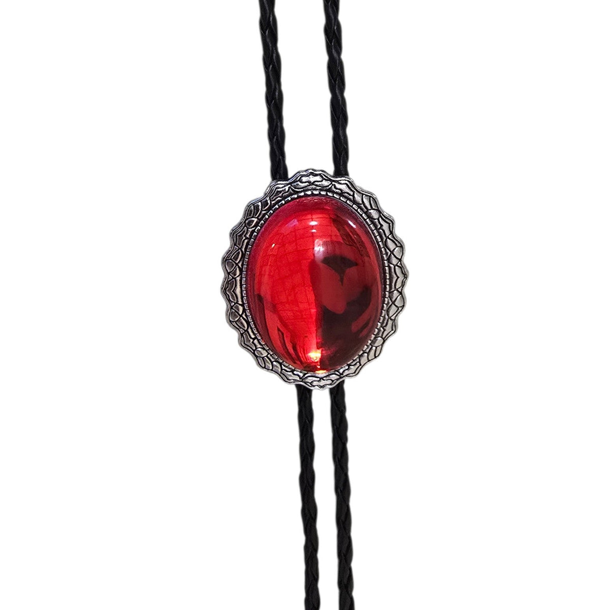 Western Bolo Tie (0096) - Silver w/ Red Stone