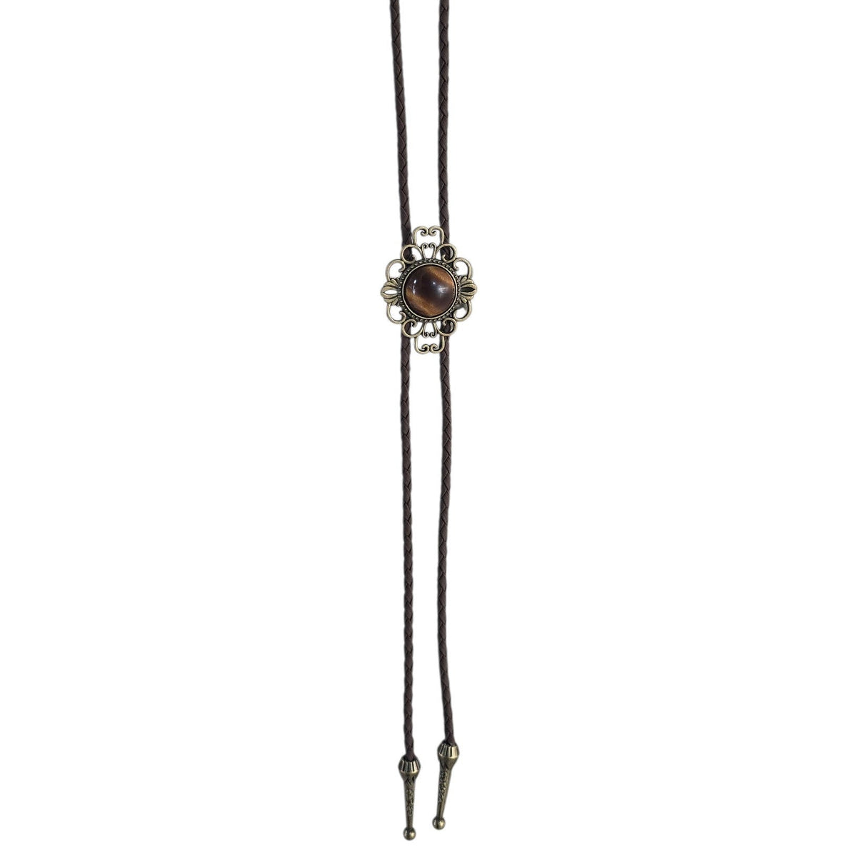 Western Bolo Tie (0100) - Bronze w/ Brown Stone (Brown Leather)