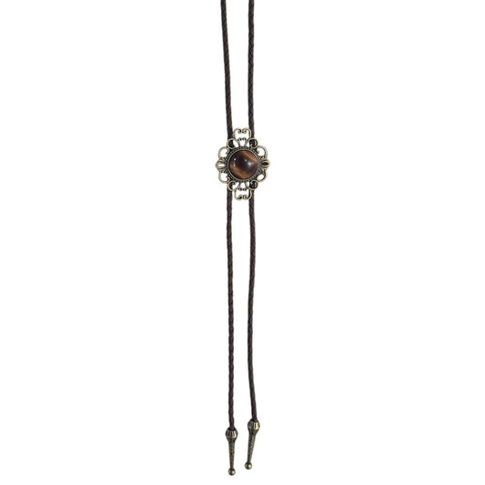 Western Bolo Tie (0100) - Bronze w/ Brown Stone (Brown Leather)
