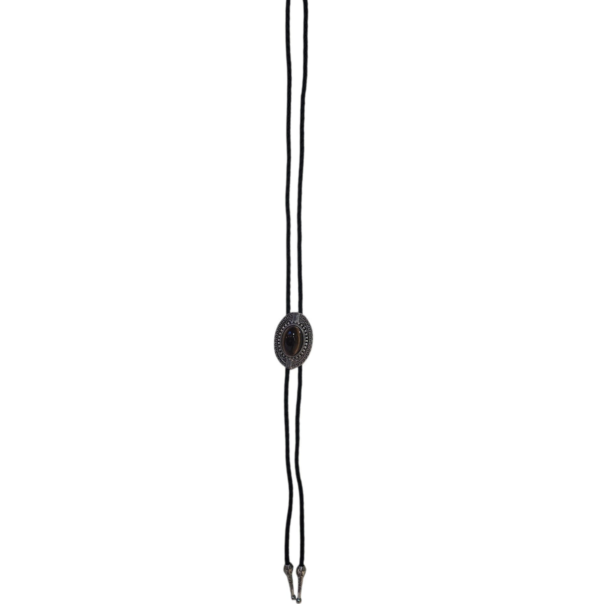 Western Bolo Tie (0101) - Silver w/ Brown Stone