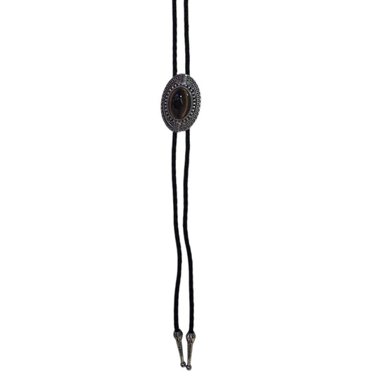 Western Bolo Tie (0101) - Silver w/ Brown Stone