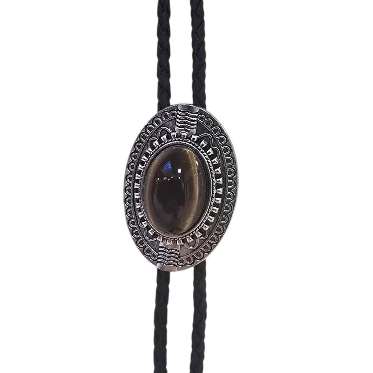 Western Bolo Tie (0101) - Silver w/ Brown Stone