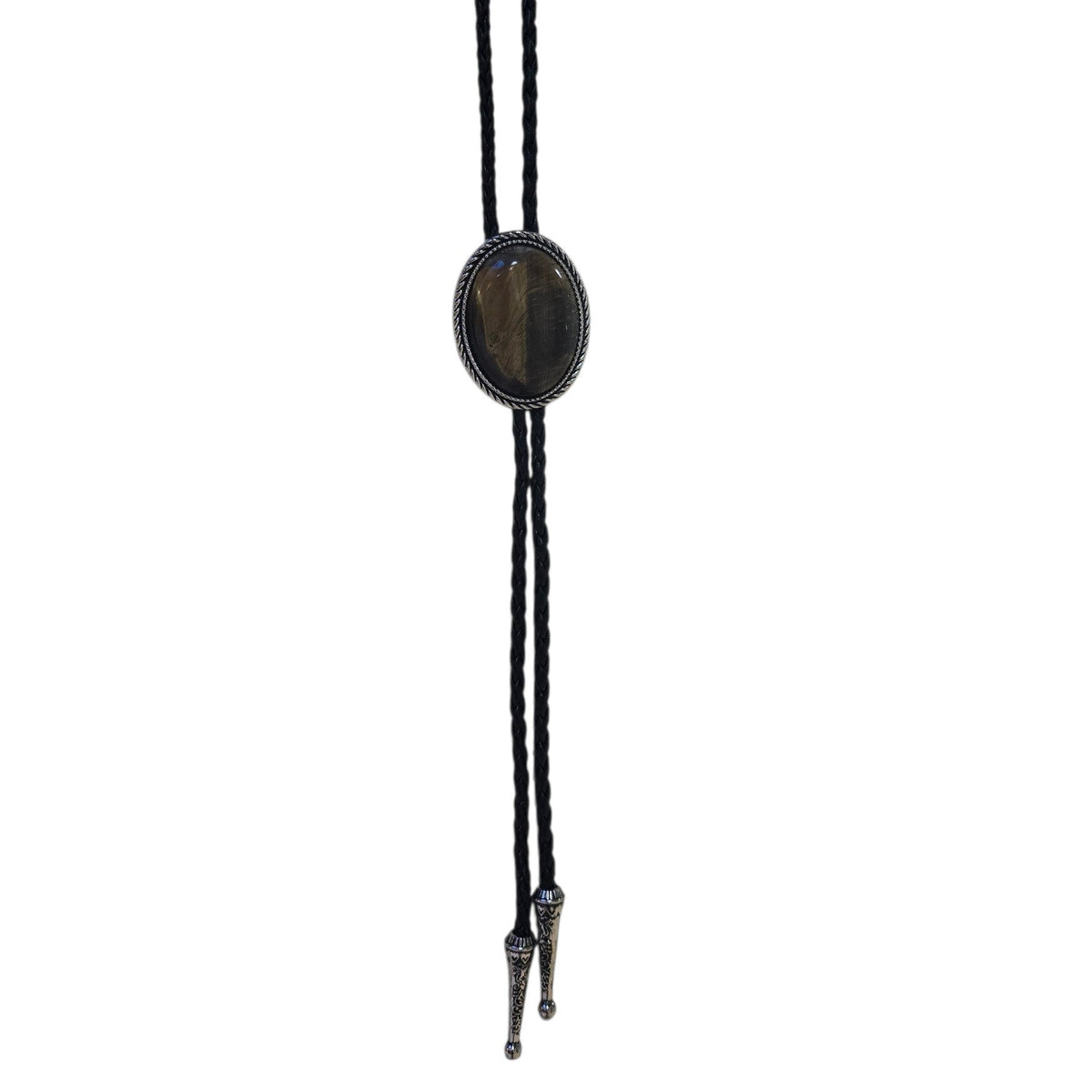 Western Bolo Tie (0098) - Silver w/ Brown Stone