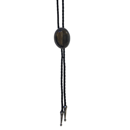 Western Bolo Tie (0098) - Silver w/ Brown Stone