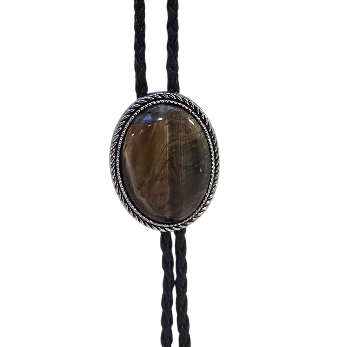 Western Bolo Tie (0098) - Silver w/ Brown Stone