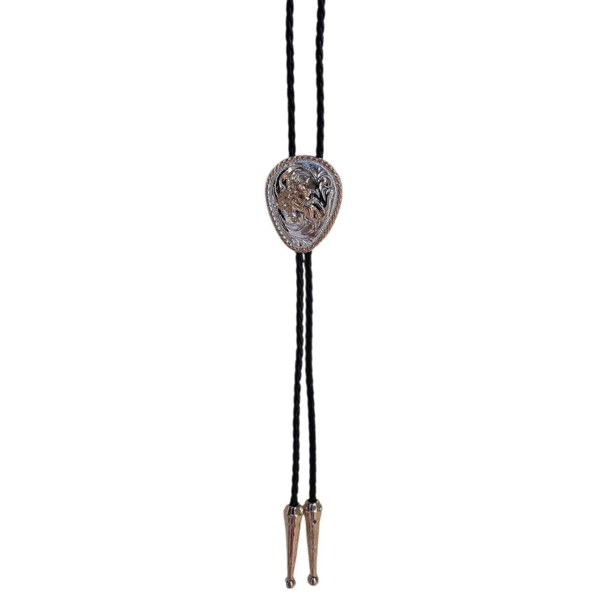 Western Bolo Tie (0103) - Gold & Silver Rodeo Cowboy