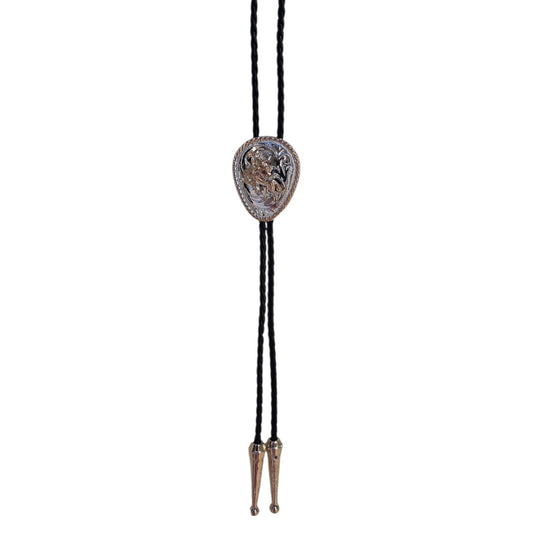 Western Bolo Tie (0103) - Gold & Silver Rodeo Cowboy