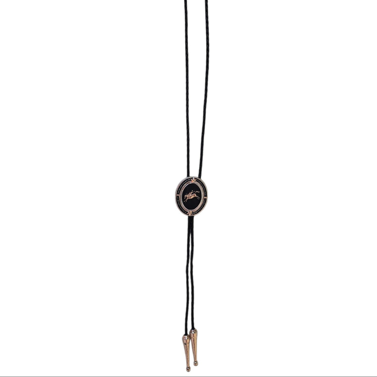 Western Bolo Tie (0104) - Mixed Metal w/ Rodeo Cowboy