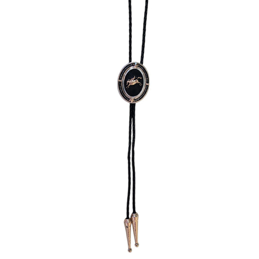 Western Bolo Tie (0104) - Mixed Metal w/ Rodeo Cowboy