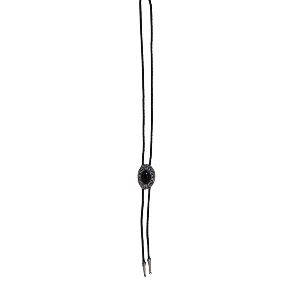 Western Bolo Tie (0106) - Silver Oval w/ Black Stone