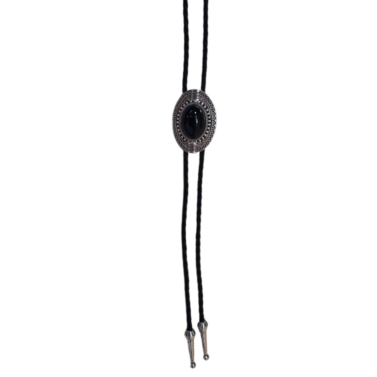 Western Bolo Tie (0106) - Silver Oval w/ Black Stone