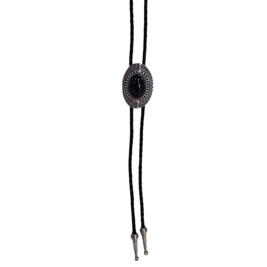 Western Bolo Tie (0106) - Silver Oval w/ Black Stone