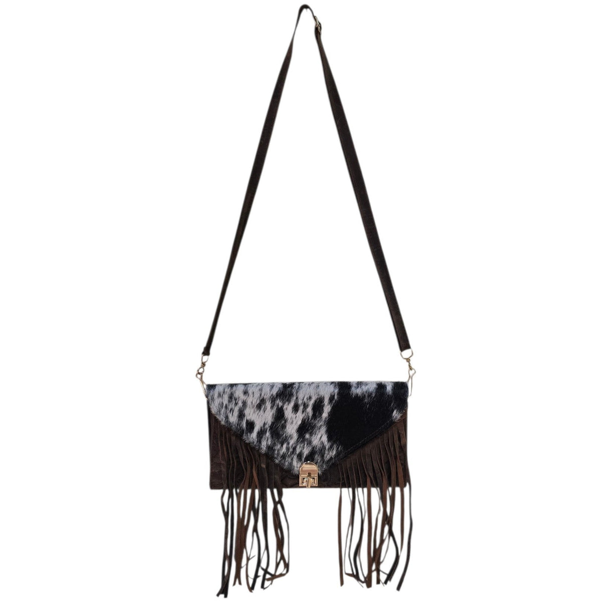 Handmade Leather Bag (0025) - Hand Tooled Brown Leather w/ Genuine Cowhide & Tassels