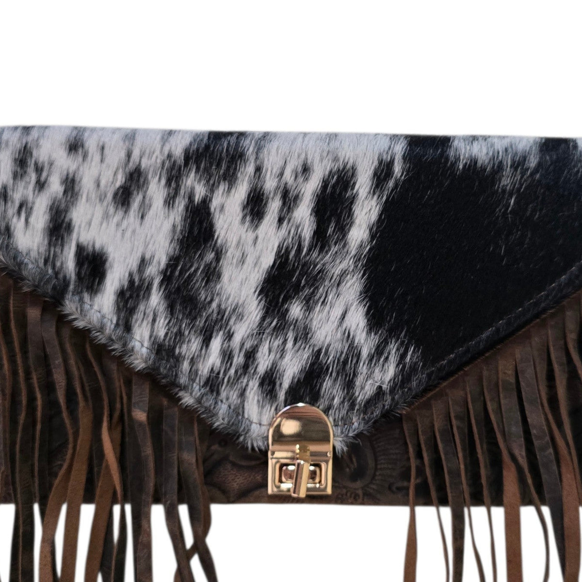 Handmade Leather Bag (0025) - Hand Tooled Brown Leather w/ Genuine Cowhide & Tassels