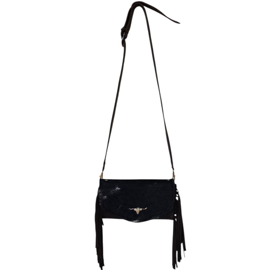 Handmade Leather Bag (0027) - Hand Tooled Brown Leather w/ Genuine Cowhide & Tassels