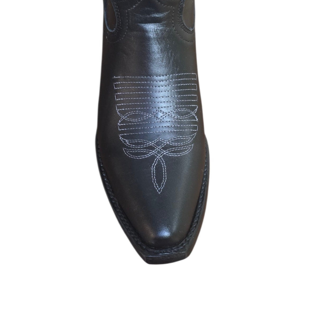 Cowboy Boots (0203) - 13.5" Black Leather w/ Grey Botanical Embroidery