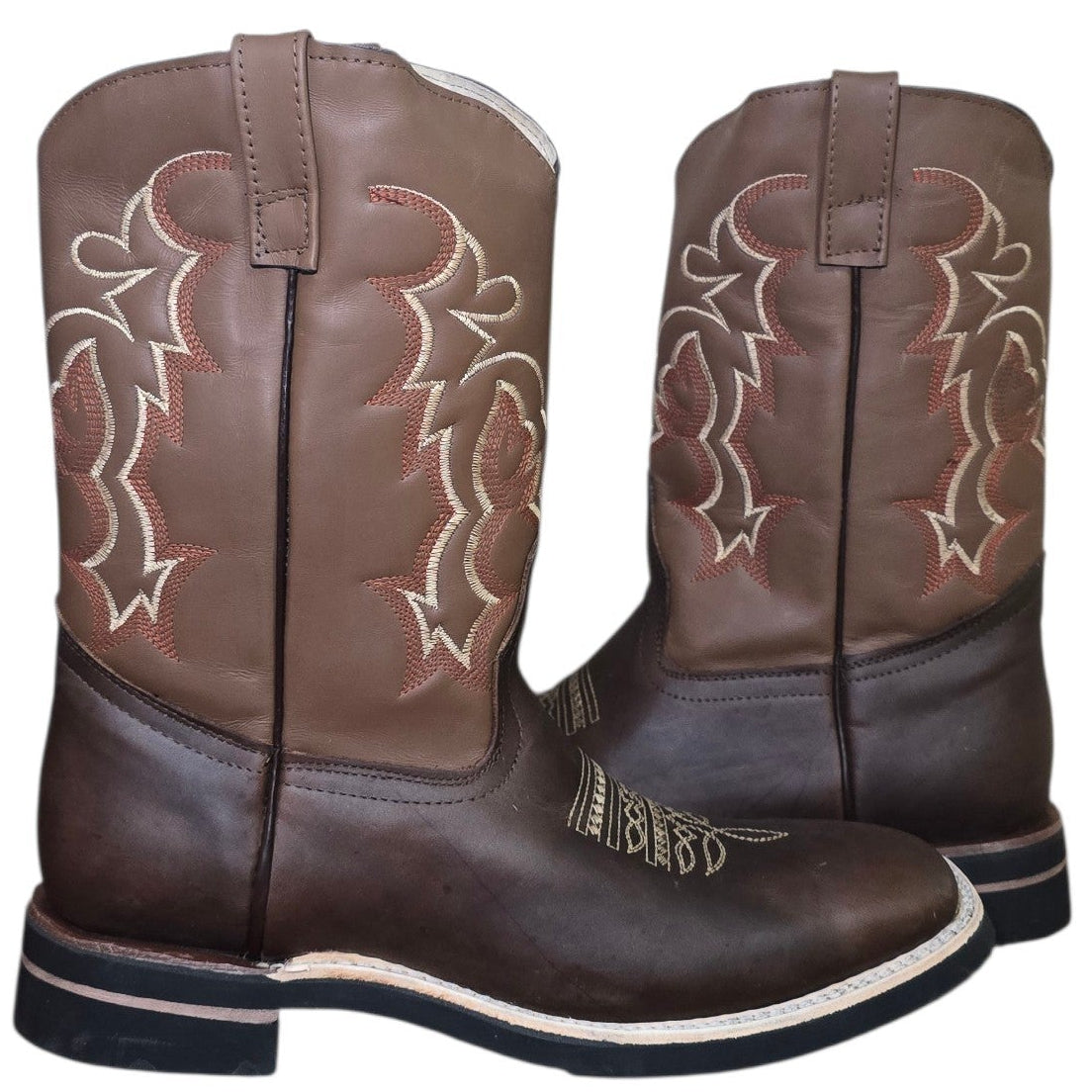 Cowboy Boots (0205) - 12.5" Two-tone Brown Leather w/ Square Toe