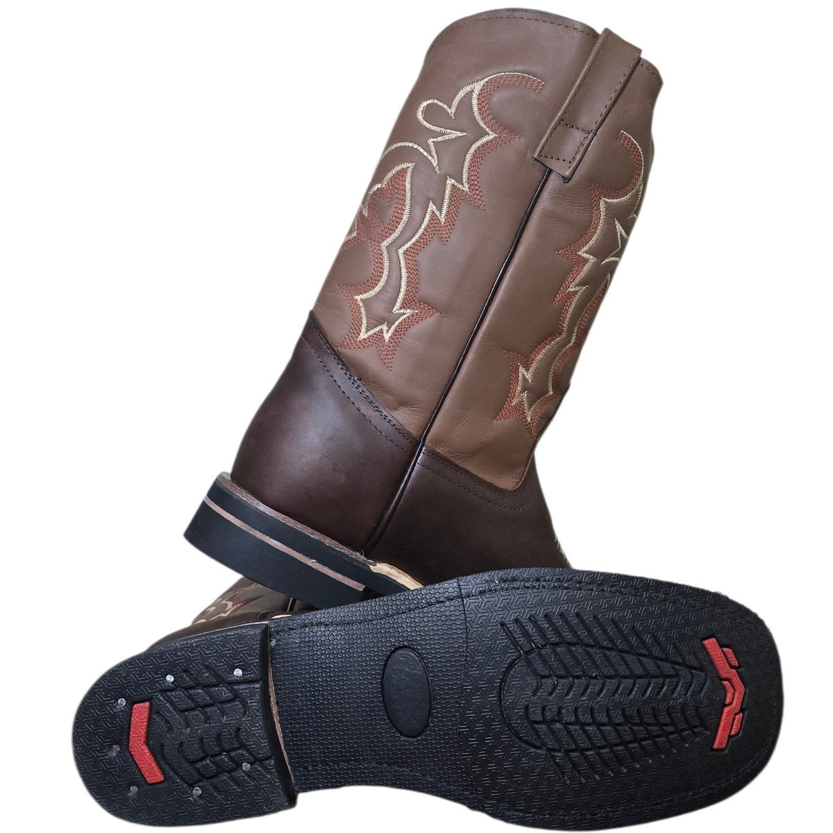 Cowboy Boots (0205) - 12.5" Two-tone Brown Leather w/ Square Toe