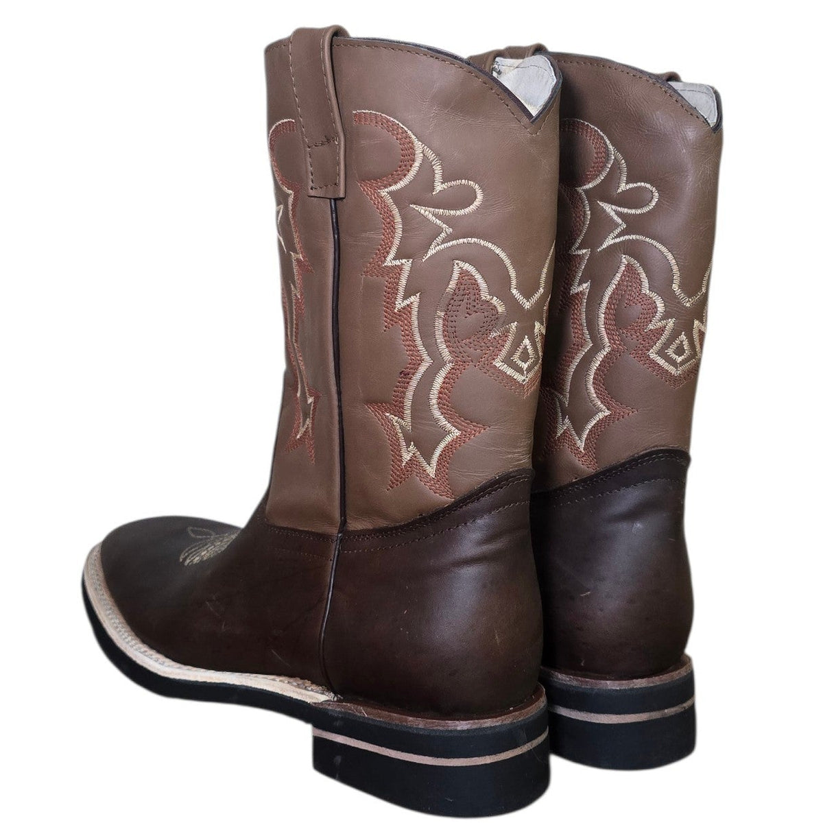 Cowboy Boots (0205) - 12.5" Two-tone Brown Leather w/ Square Toe