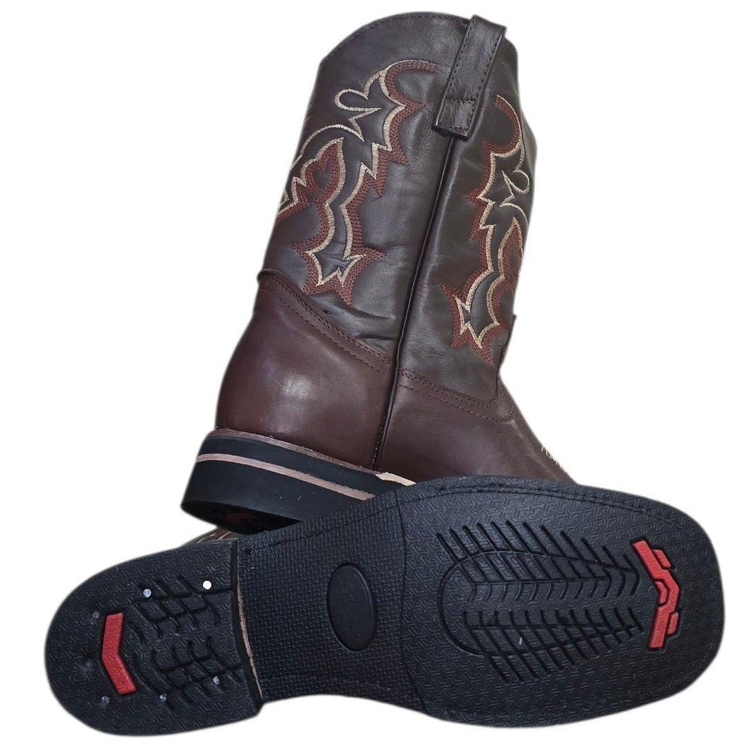 Cowboy Boots (0206) - 12.5" Burgundy Brown Leather w/ Square Toe