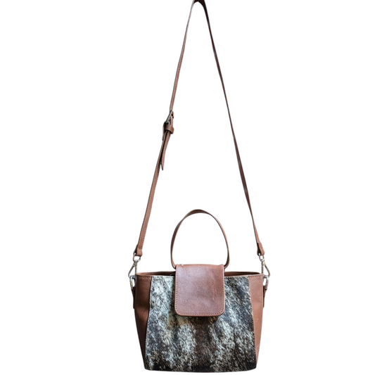 Handmade Leather Bag (0015) - Dark Brown Leather w/ Cowhide