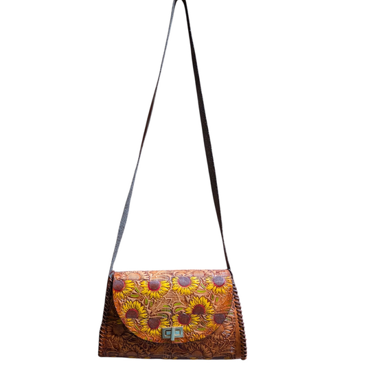 Handmade Leather Bag (0013) - Sunflowers