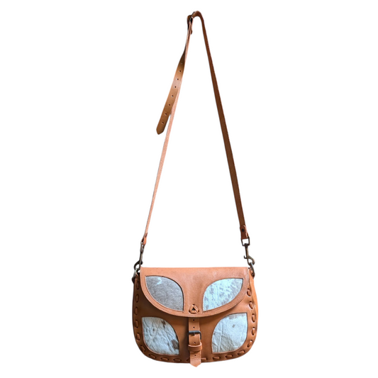 Handmade Leather Bag (0014) - Brown Leather w/ Cowhide